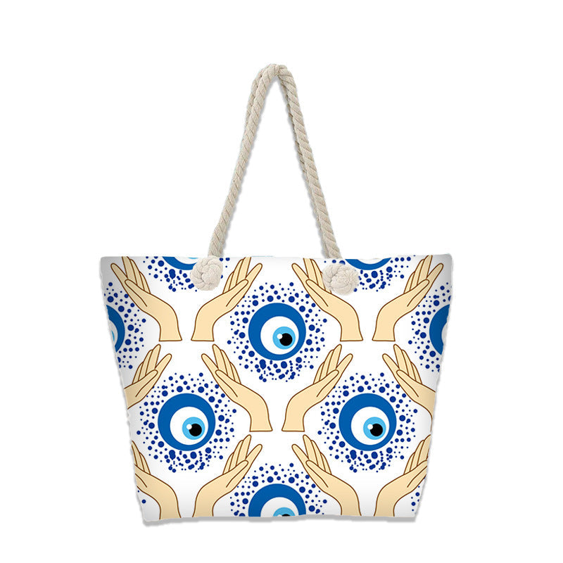 Evil Eye Beach Bag – Portable Travel Handheld Tote, Casual Shoulder Purse, Large Vacation Shopper