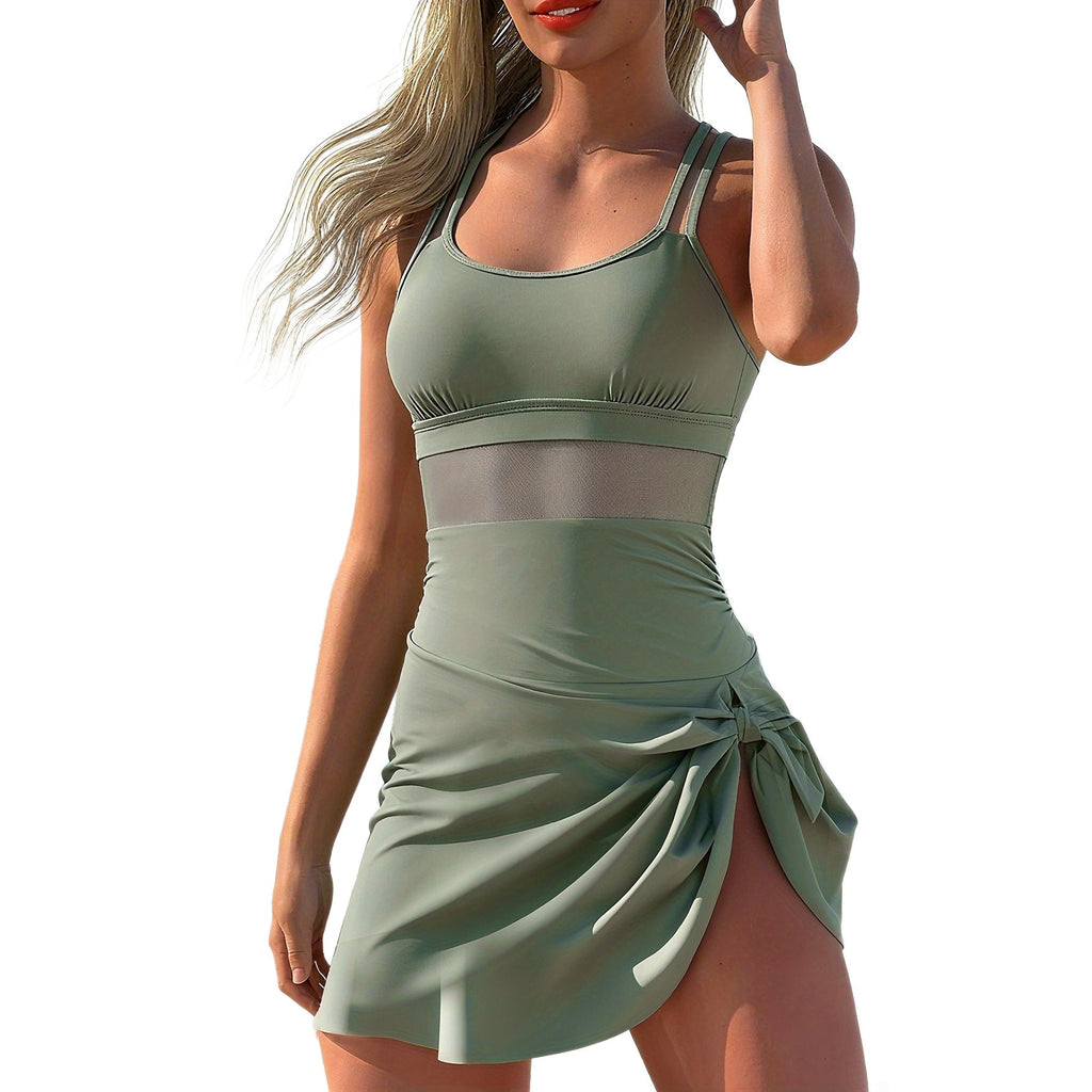 Slim Fit Mesh Panel Beach Dress Style One-Piece Swimsuit for Women