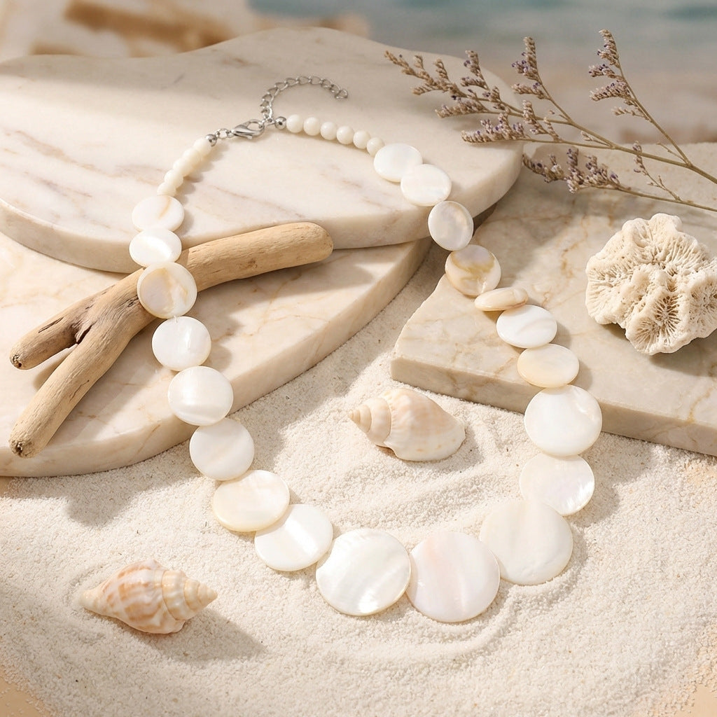 Seaside Beach Vacation Style Beaded Pearl Clavicle Necklace