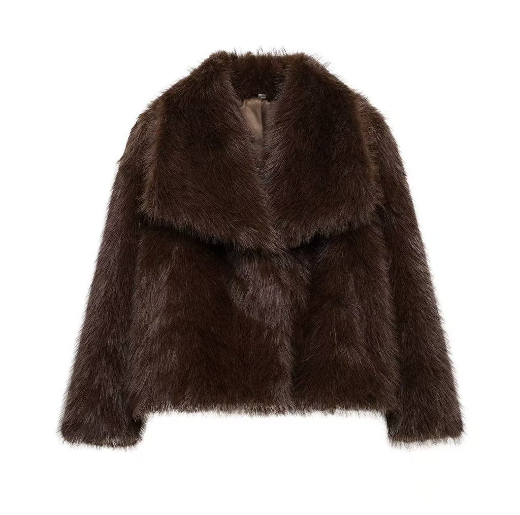 Women's Faux Fur Coat with Large Lapel