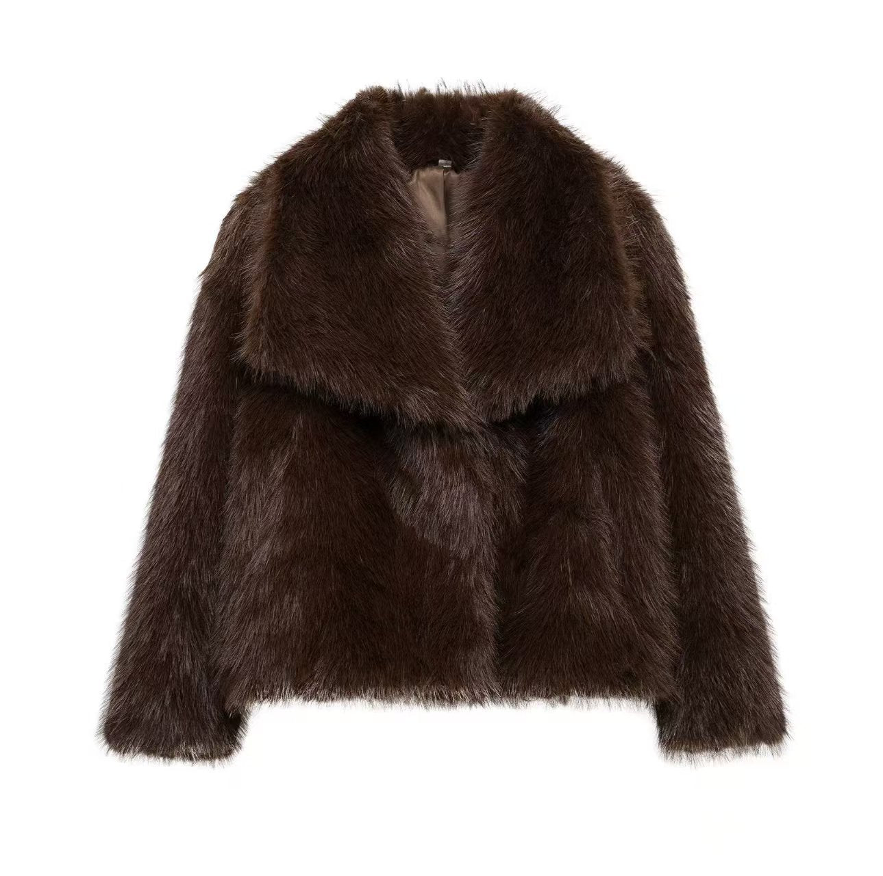 Women's Faux Fur Coat with Large Lapel