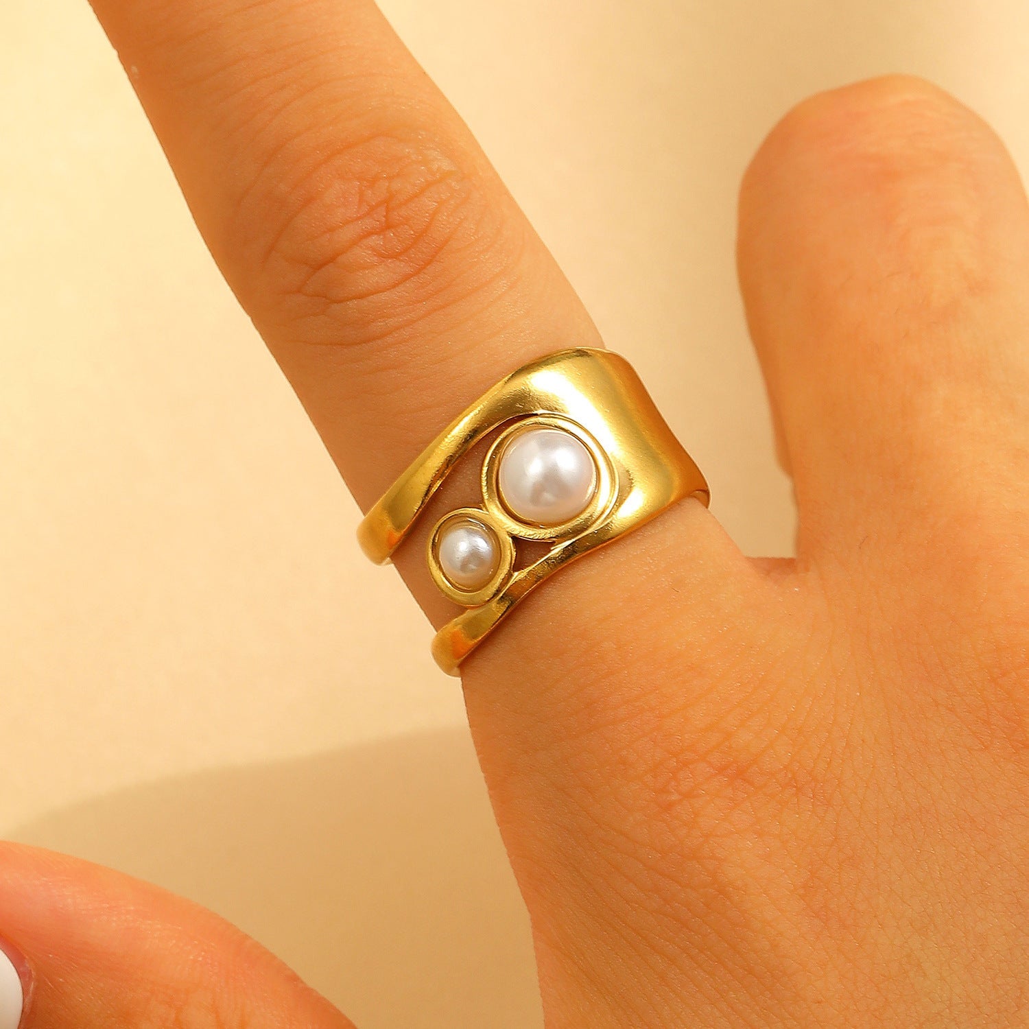 Stainless Steel Irregular Hollow Geometric Tiger Eye Ring for Women
