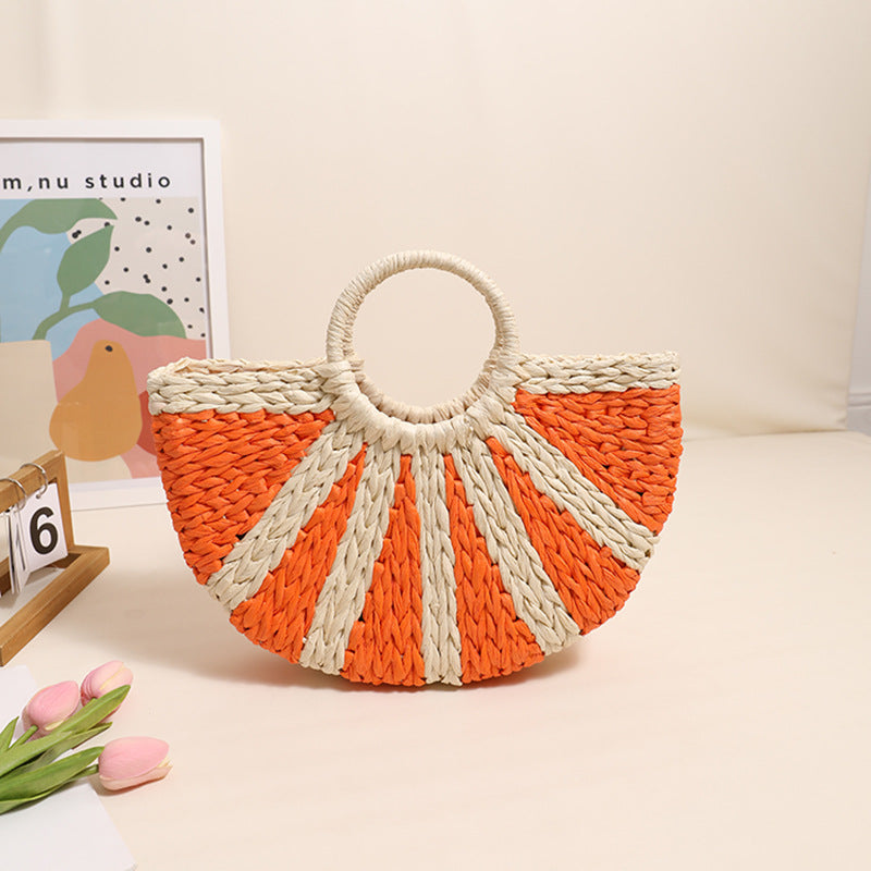 Woven Bag Semicircle Straw Bag Handbag Vacation Beach Bag Women Bag