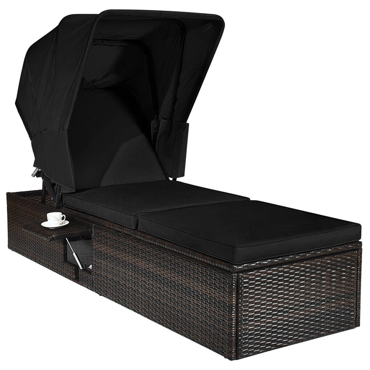 Outdoor Chaise Lounge Chair with Folding Canopy