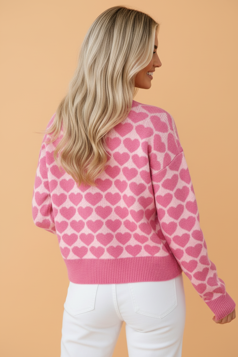 Heart Button Front Drop Shoulder Cardigan