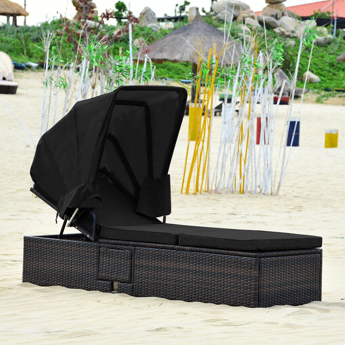 Outdoor Chaise Lounge Chair with Folding Canopy