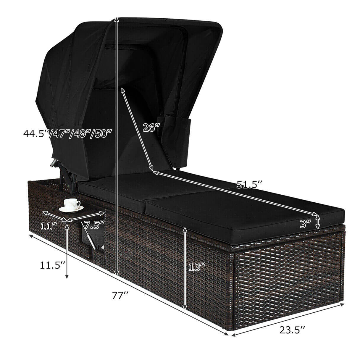 Outdoor Chaise Lounge Chair with Folding Canopy