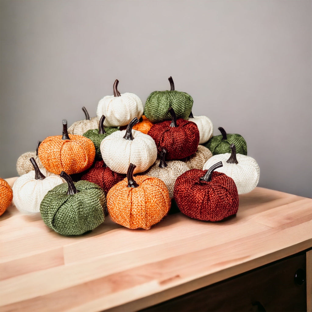 Jute Mini Pumpkins Rustic Fall Decor Set Handmade Jute Cotton Table Accents