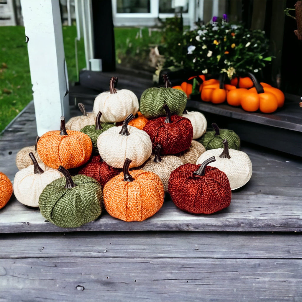 Jute Mini Pumpkins Rustic Fall Decor Set Handmade Jute Cotton Table Accents