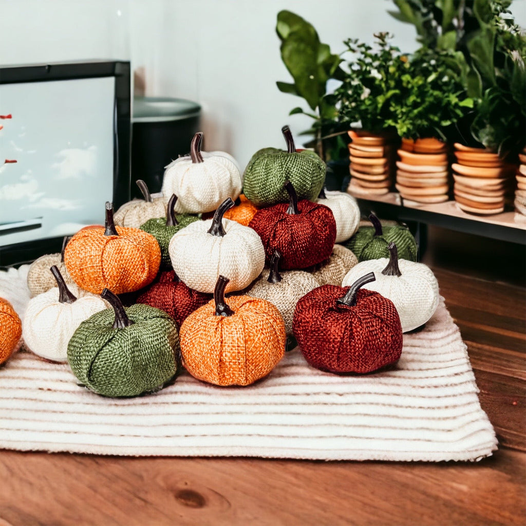 Jute Mini Pumpkins Rustic Fall Decor Set Handmade Jute Cotton Table Accents