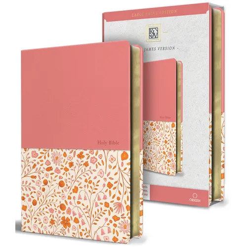 KJV Holy Bible, Large Print Handy Size Format, 2 Piece Pink Floral Leathersoft with Ribbon Marker, Red Letter - Hardcover