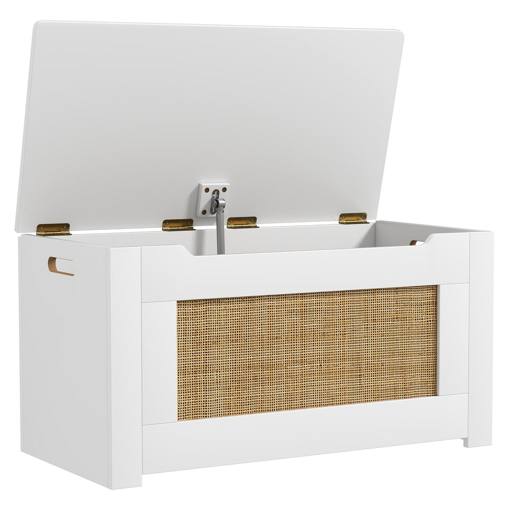 Kids Rattan Toy Storage Box with Flip Top Lid and Safety Hinge Handles-White