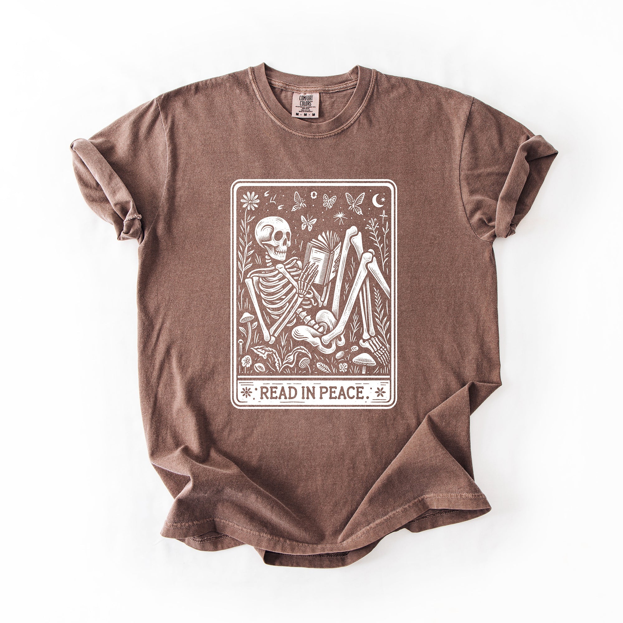 Read In Peace Halloween Skeleton Tarot Books Library Spooky Edition Comfort Colors Tee