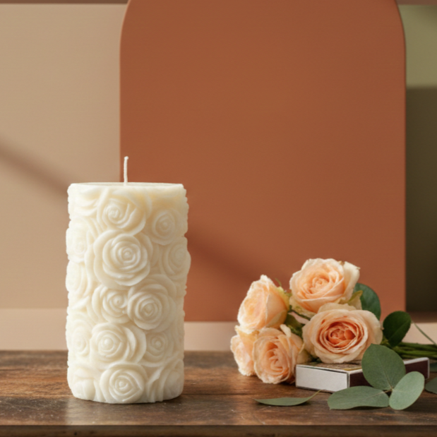 Botanical Rose Pillar Candle