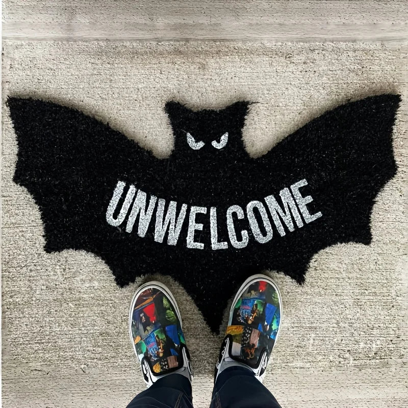 VIKAMA Halloween Shape Decorative Carpet Black Bat Doormat Gothic Entrance Mat Washable Stain-Resistant Carpet Outdoor Carpet