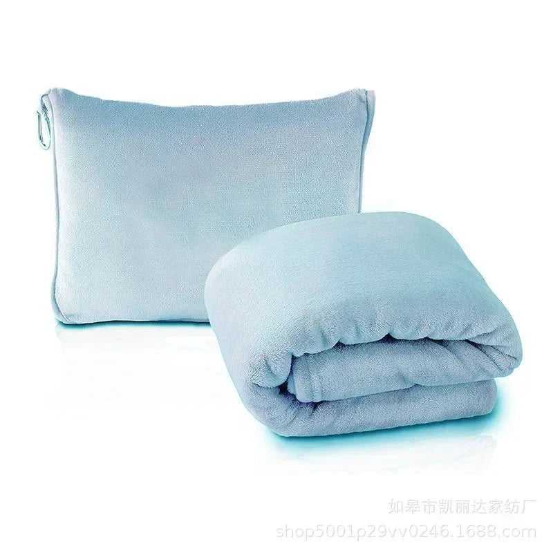 Coral Fleece Travel Blanket – 2-in-1 Portable Airplane Blanket & Pillow