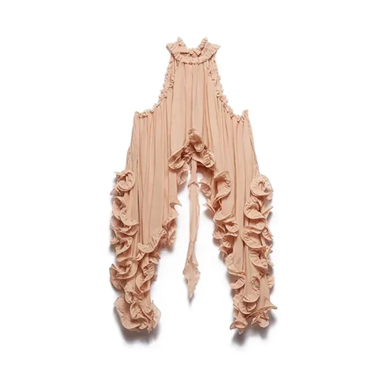 Elegant Ruffle Mini Skirt Set Women Sleeveless Halter Irregular Ruffles Top Mini Loose Short Skirts Sets 2025 Summer Lady Suit