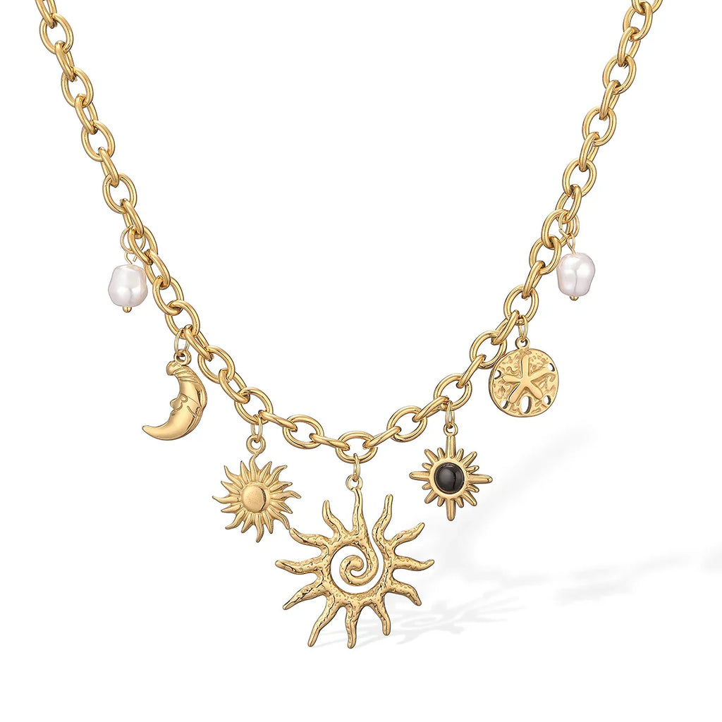NEWBUY 2025 Fashion Gold Color Stainless Steel Jewelry Non-Fading Bohemian Style Choker Necklaces For Women Summer Accessories