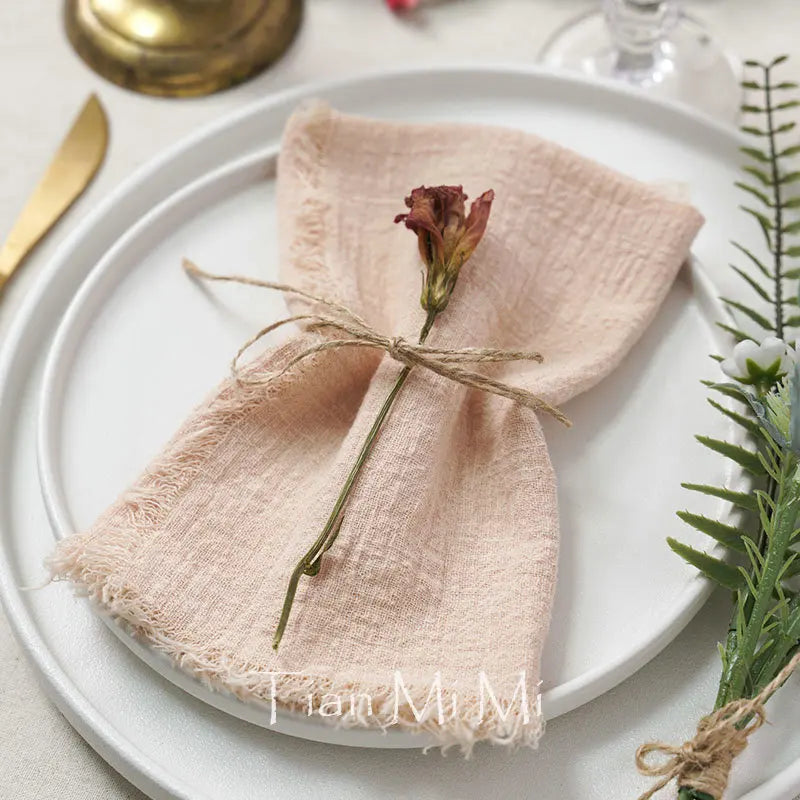 10pcs Vintage Rustic Cotton Napkins Retro Burr Soft and Absorbent Napkin Cloth Linen for Wedding Party Table Decorations
