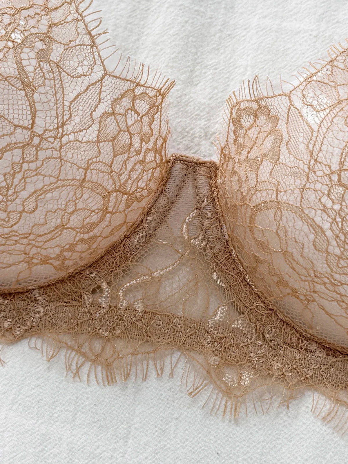 Ladies' Basic Style Thin Lace Bra And Panty Set Seamless Single Layer Eyelet Underwear Comfortable Intimate Apparel