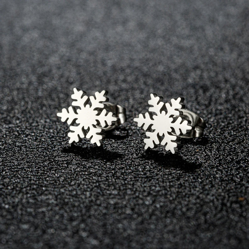 High Quality Stainless Steel Stud Earrings Girl Snowflake Elk Deer Silver Color Tragus Piercing Women'S Earrings Christmas Gifts