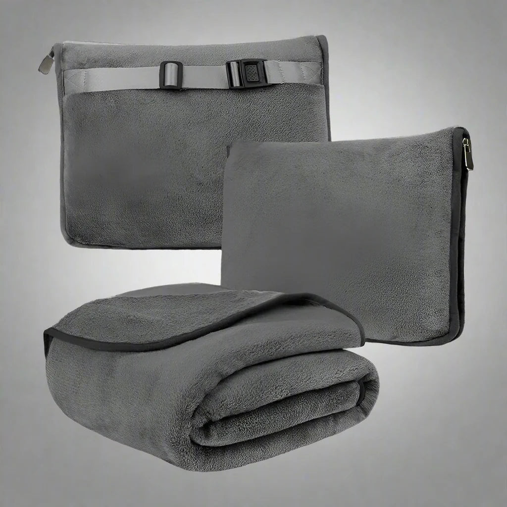 Coral Fleece Travel Blanket – 2-in-1 Portable Airplane Blanket & Pillow