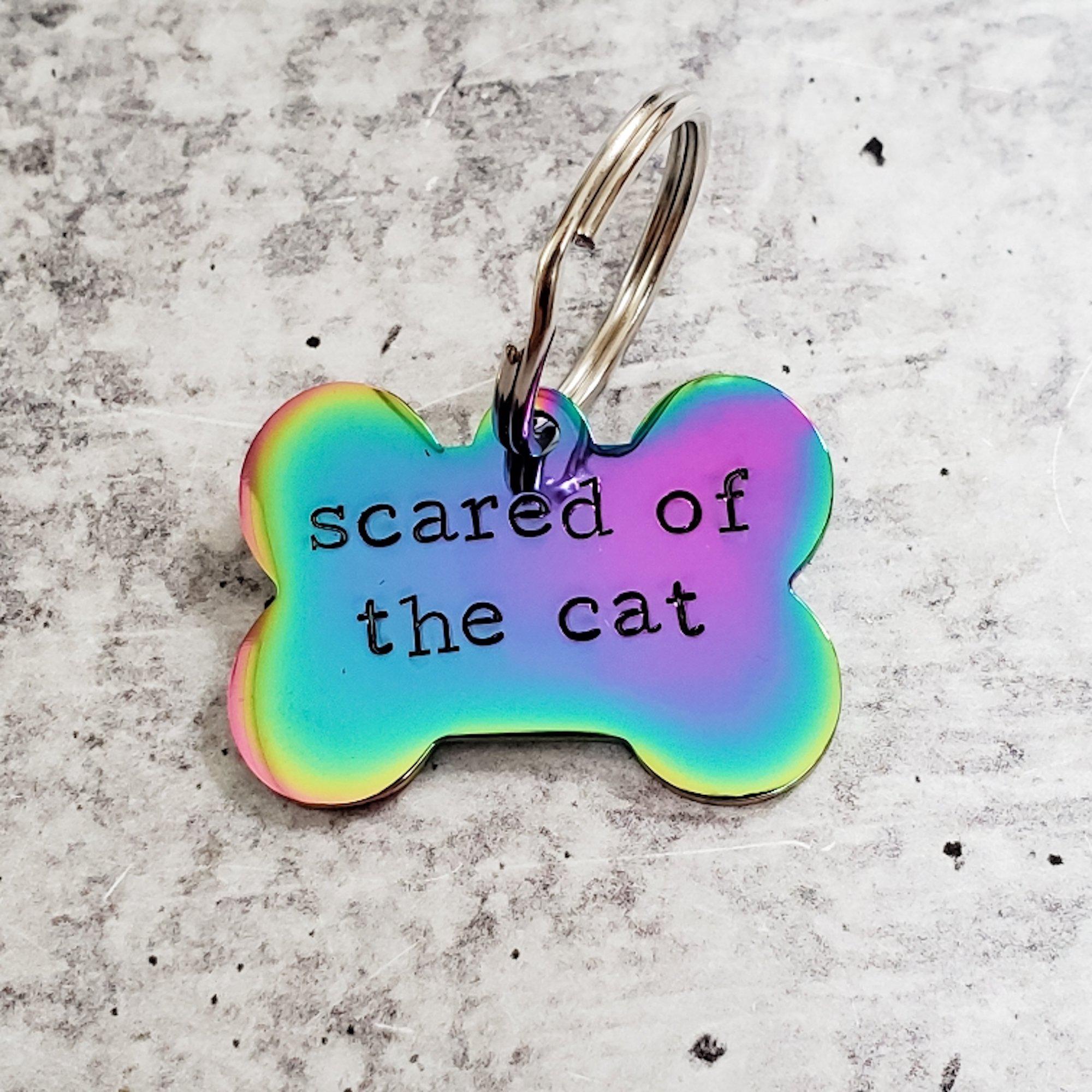 SCARED OF THE CAT Bone-Shaped Pet Tag