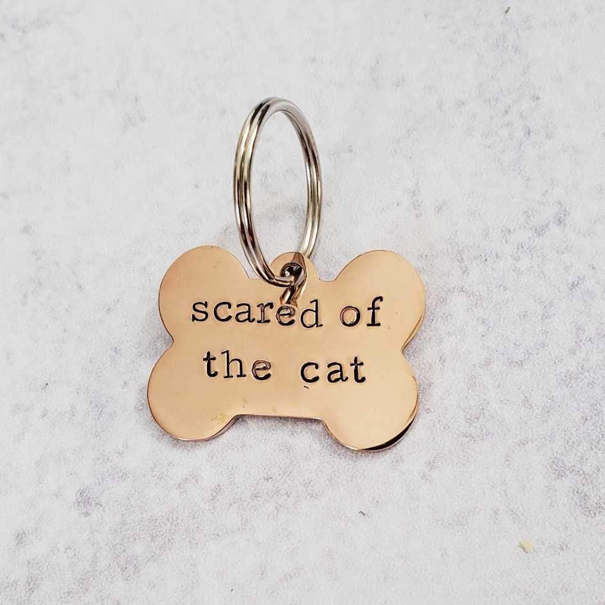 SCARED OF THE CAT Bone-Shaped Pet Tag