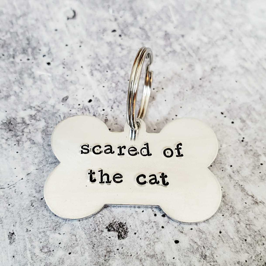 SCARED OF THE CAT Bone-Shaped Pet Tag