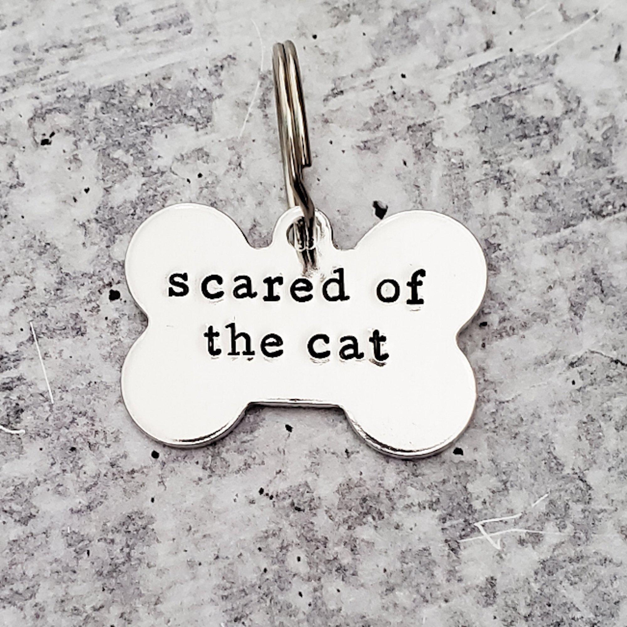 SCARED OF THE CAT Bone-Shaped Pet Tag