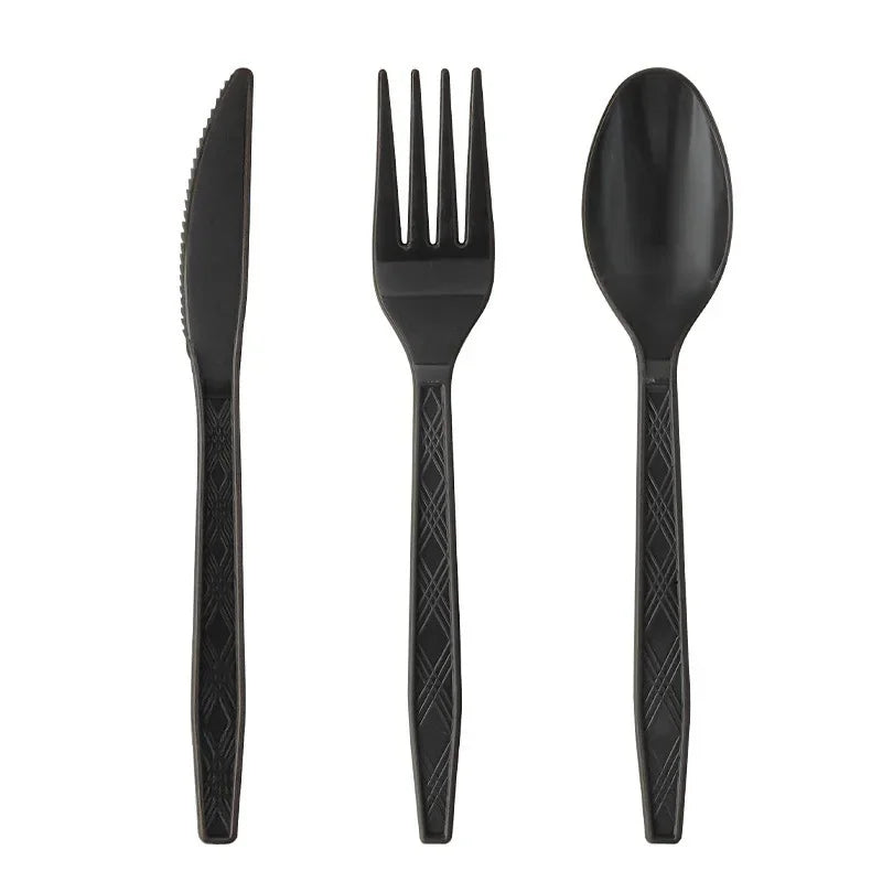 Disposable Tableware Solid Black Theme Birthday Party Paper Napkins Cups Plates Tablecloths Knife Fork Spoon Party Decorations