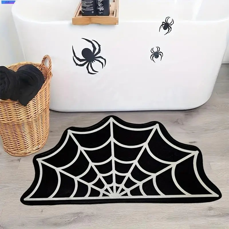 VIKAMA Halloween Black Spider Rug Anti-Slip Mat, Suitable for Bathrooms, Festive Halloween Decor Rug