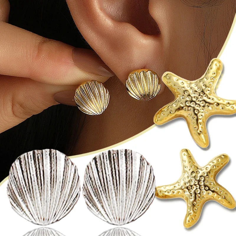 Vintage Metal Shell Stud Earrings for Women Trendy Accessories Personalization Jewelry Earrings Daily Wear Creative Jewelry Gift