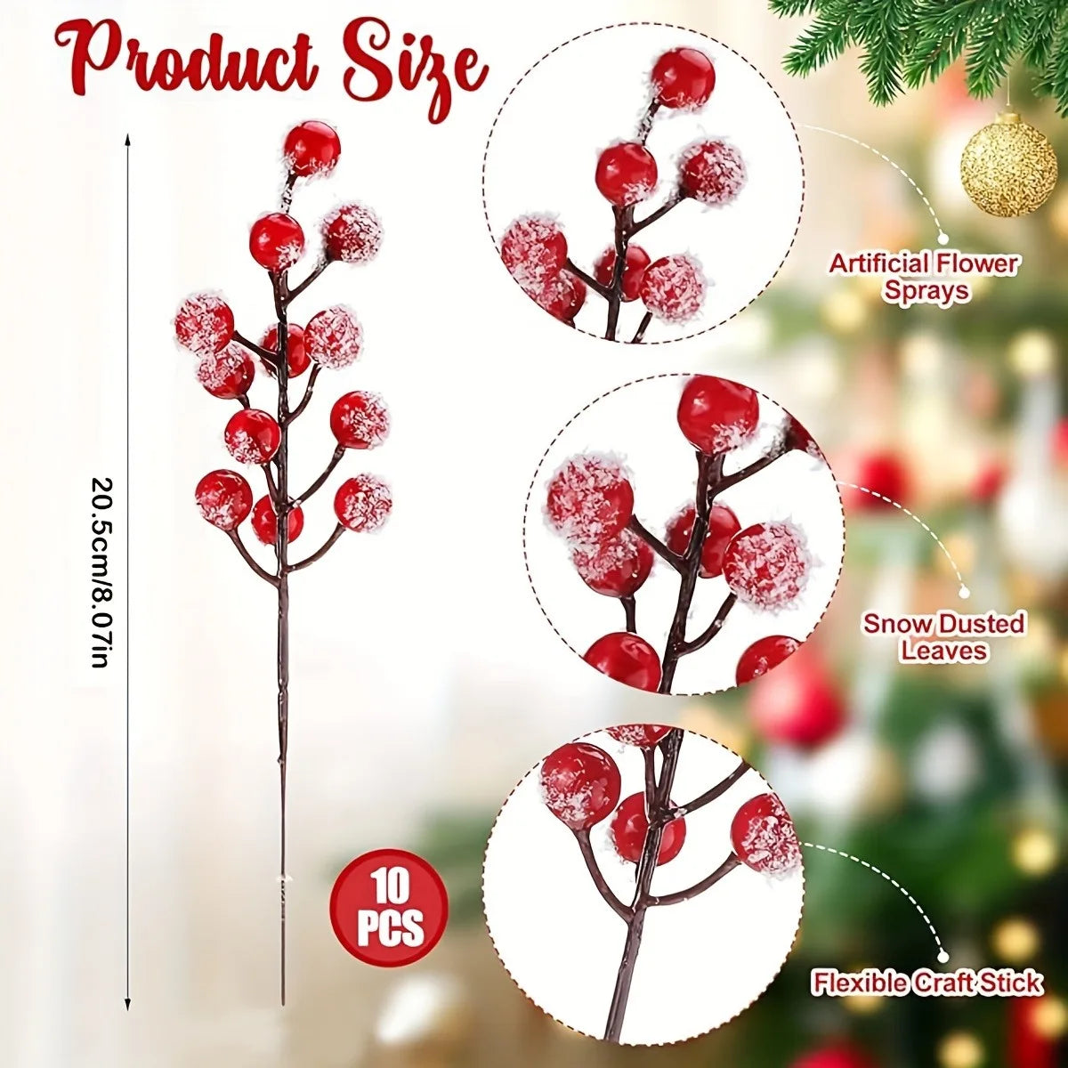 Snow White Artificial Pine Needle Berry Bouquet Christmas Decoration for Xmas Tree Garland Ornament Home Decor New Year DIY Gift