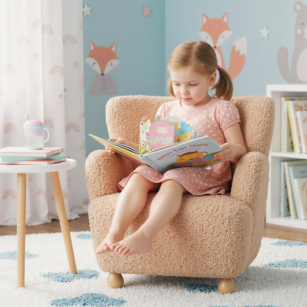 Sherpa Kids Sofa Comfy Toddler Armchair with Solid Rubber Wood Legs