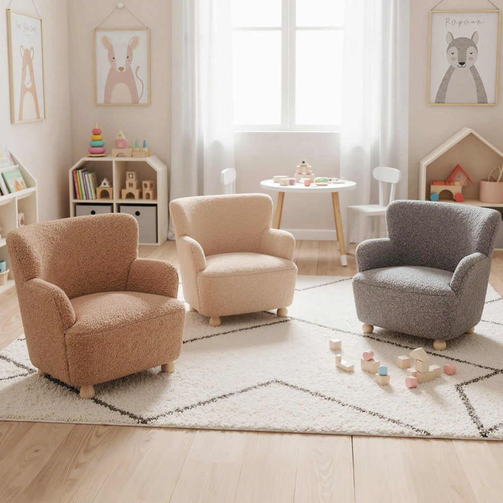 Sherpa Kids Sofa Comfy Toddler Armchair with Solid Rubber Wood Legs