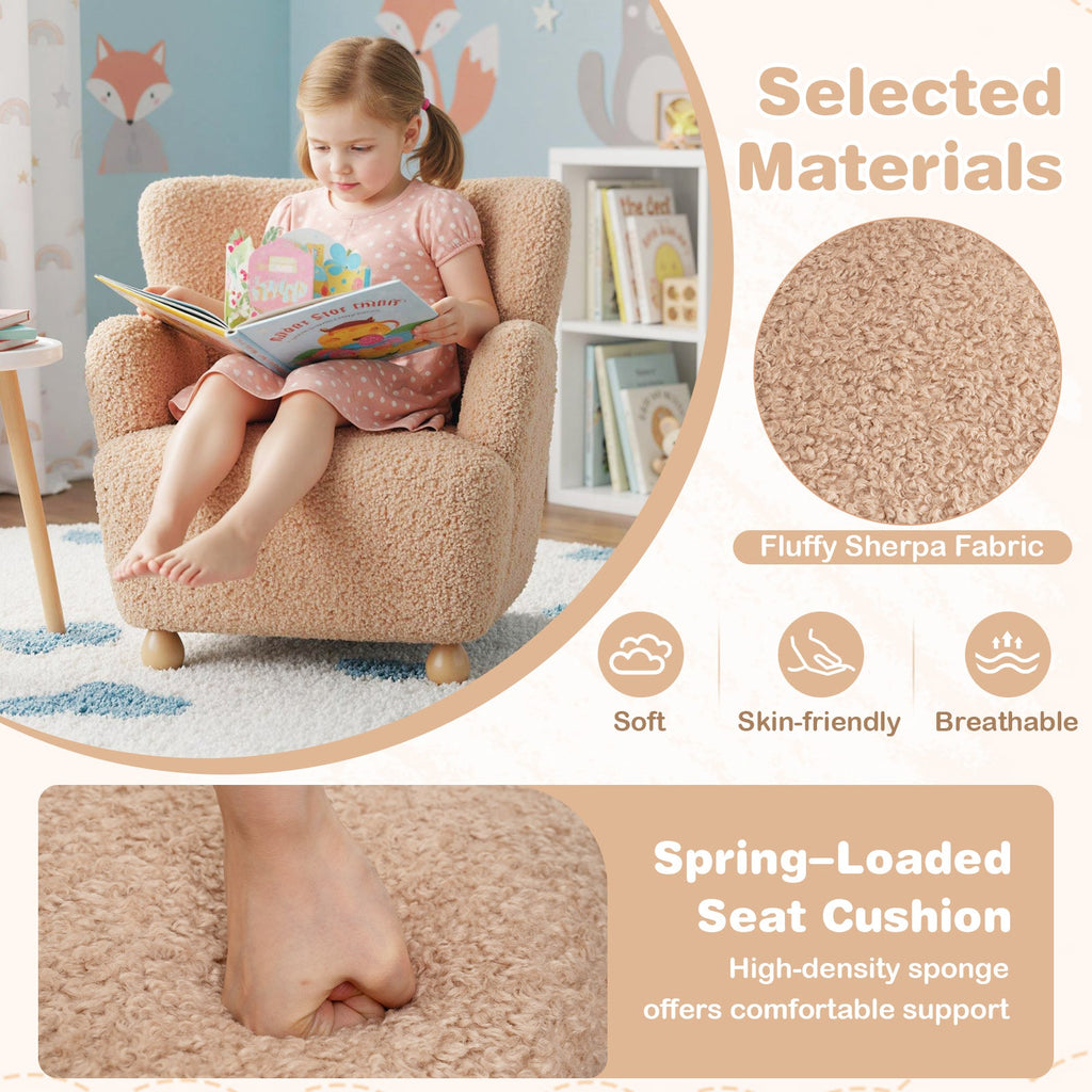 Sherpa Kids Sofa Comfy Toddler Armchair with Solid Rubber Wood Legs