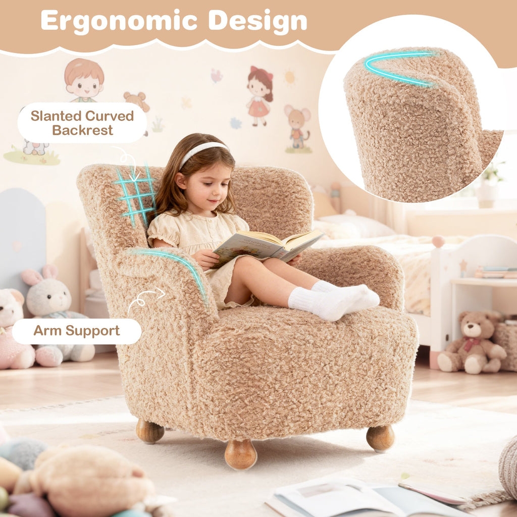 Sherpa Kids Sofa Comfy Toddler Armchair with Solid Rubber Wood Legs