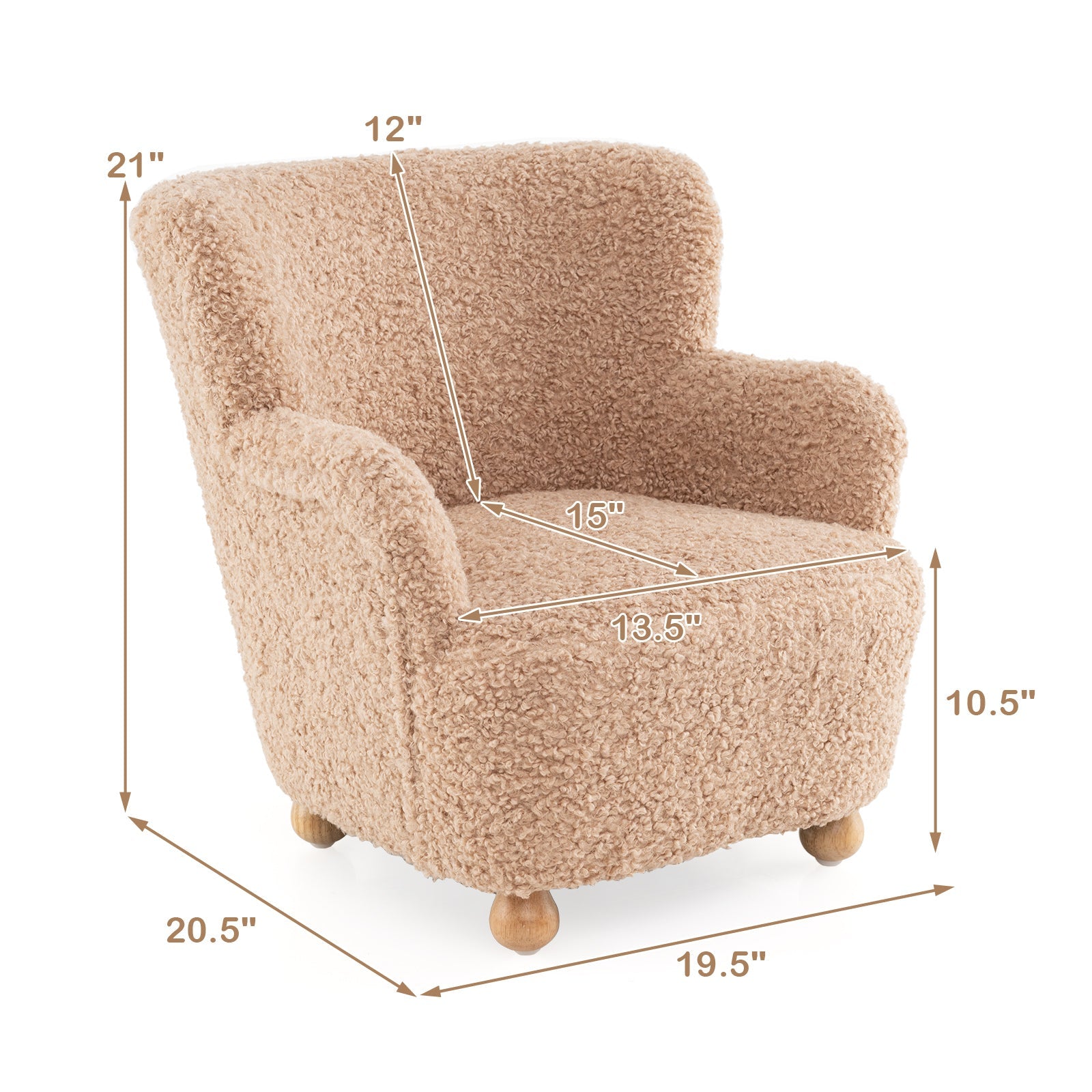 Sherpa Kids Sofa Comfy Toddler Armchair with Solid Rubber Wood Legs
