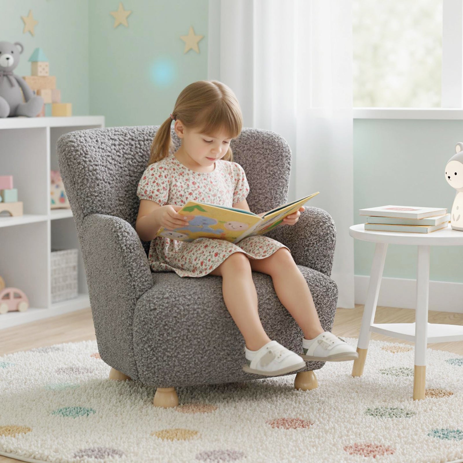 Sherpa Kids Sofa Comfy Toddler Armchair with Solid Rubber Wood Legs