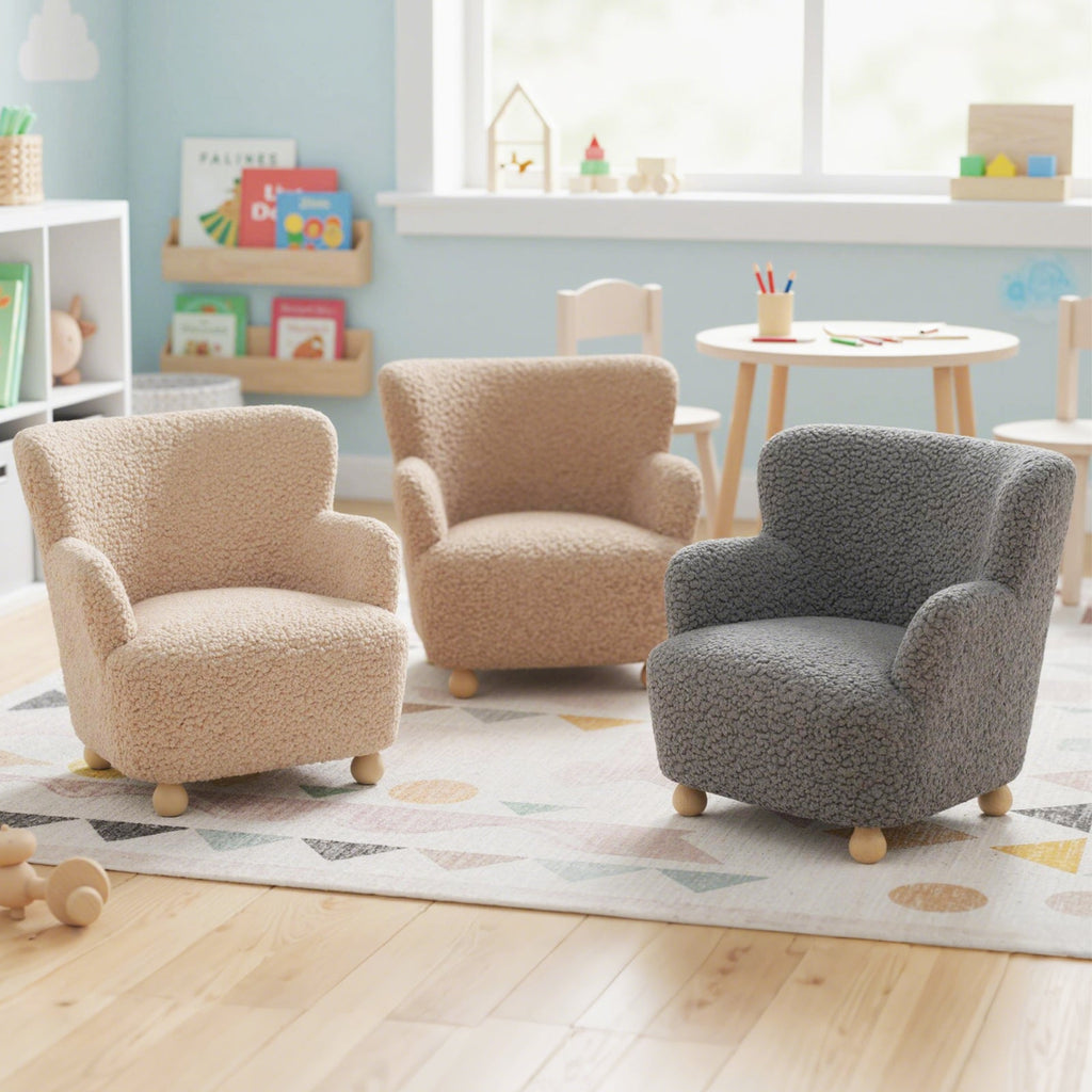 Sherpa Kids Sofa Comfy Toddler Armchair with Solid Rubber Wood Legs
