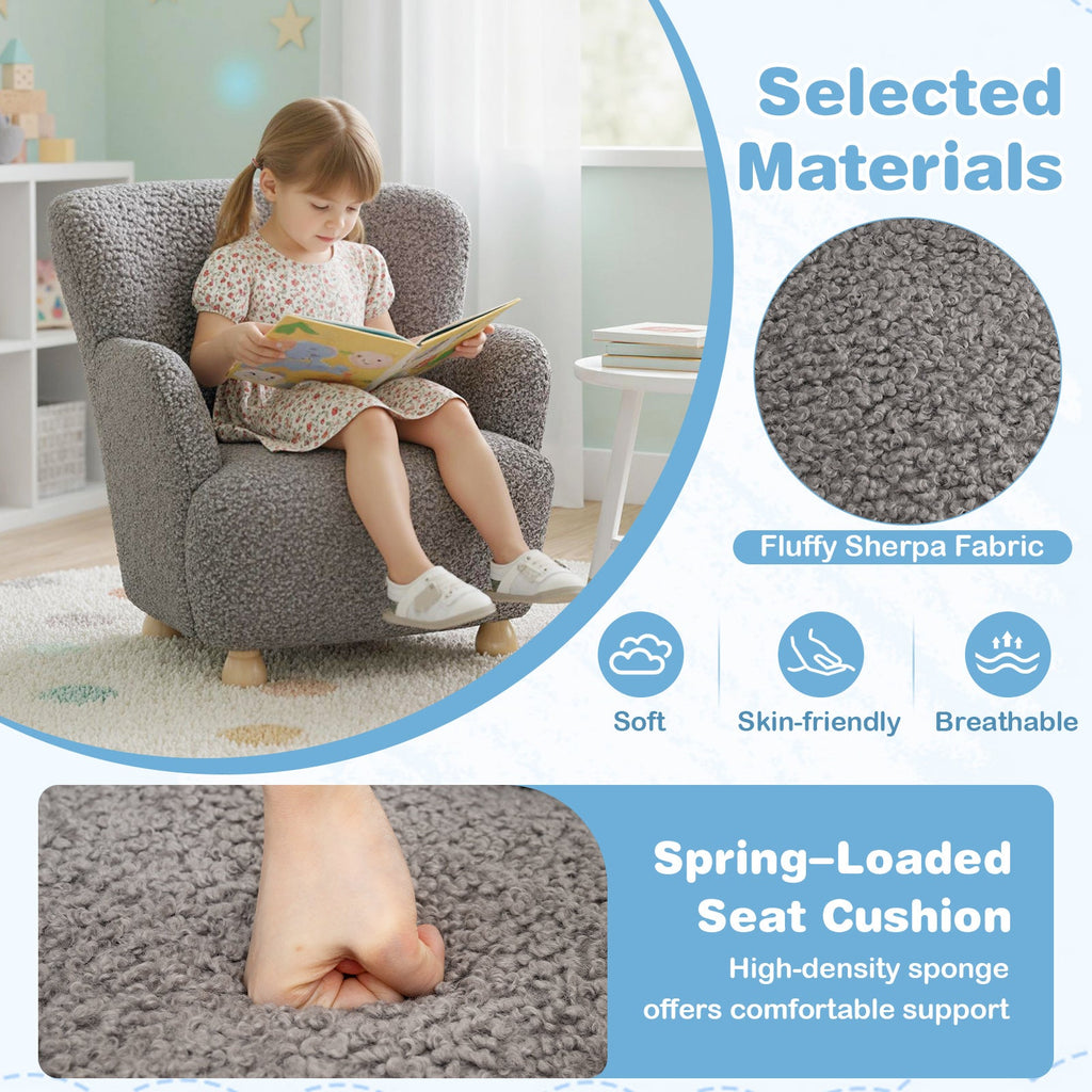 Sherpa Kids Sofa Comfy Toddler Armchair with Solid Rubber Wood Legs