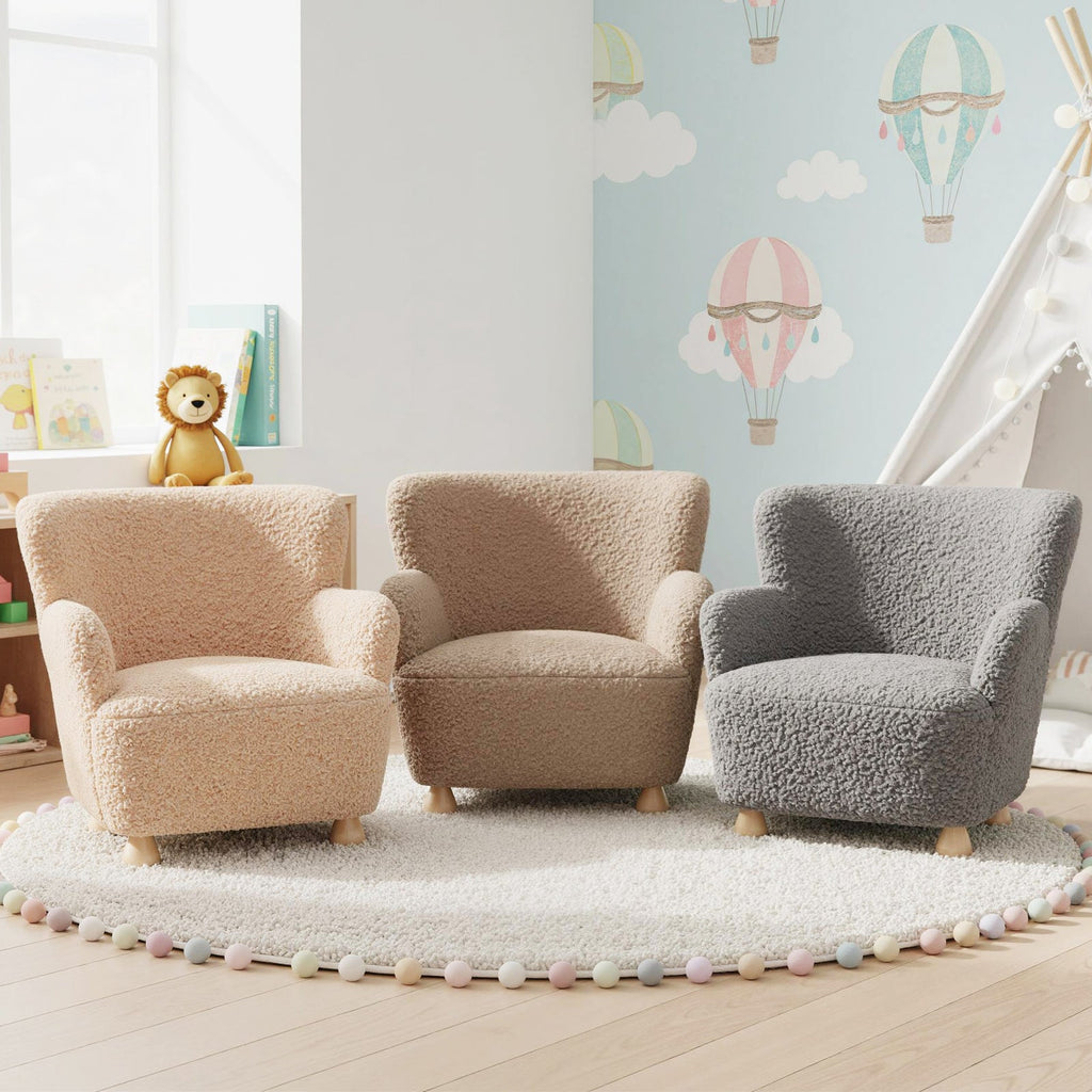 Sherpa Kids Sofa Comfy Toddler Armchair with Solid Rubber Wood Legs