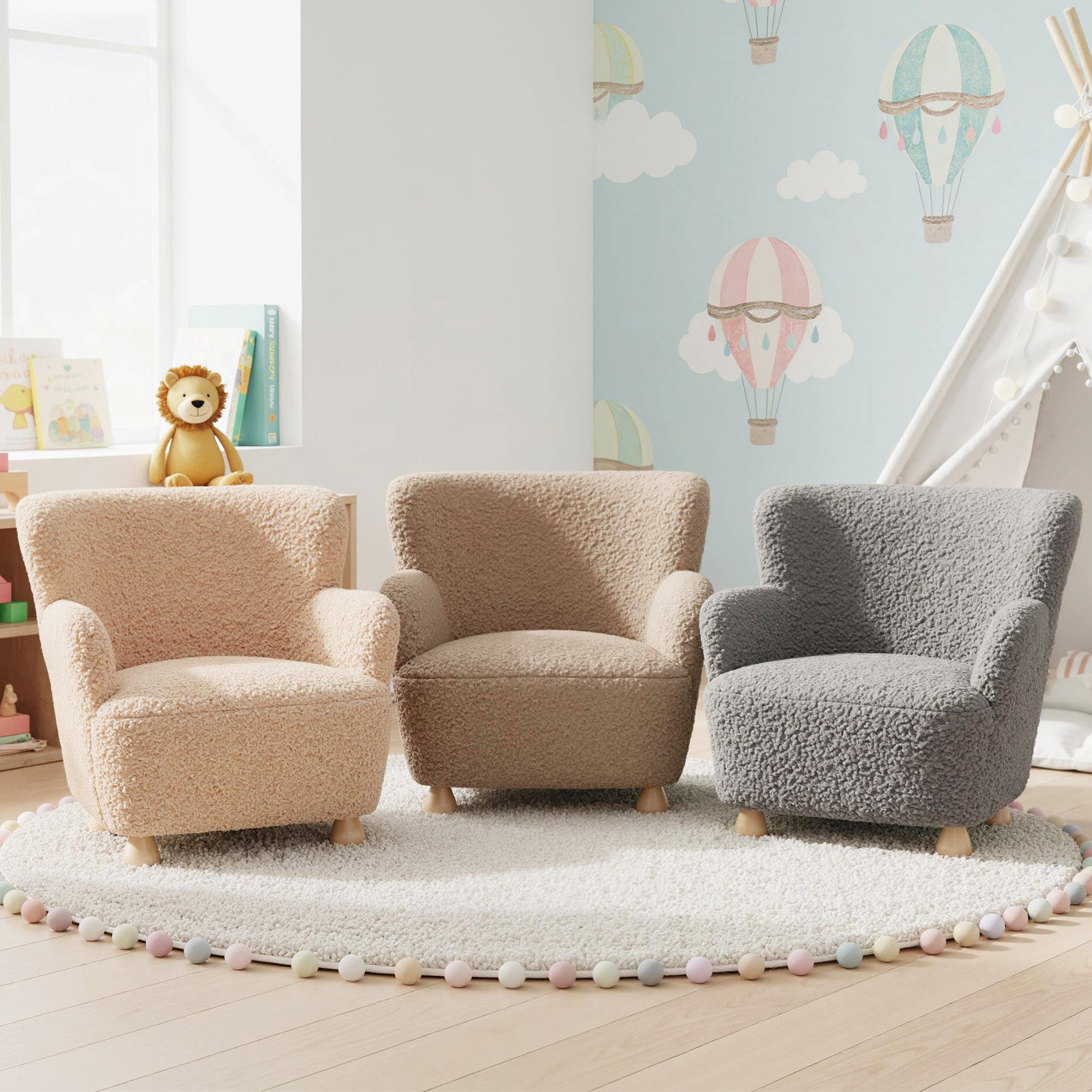 Sherpa Kids Sofa Comfy Toddler Armchair with Solid Rubber Wood Legs