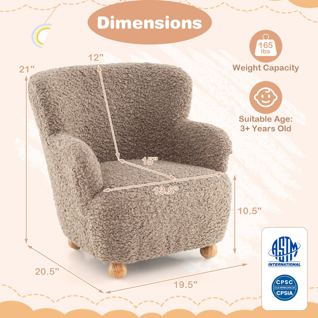 Sherpa Kids Sofa Comfy Toddler Armchair with Solid Rubber Wood Legs