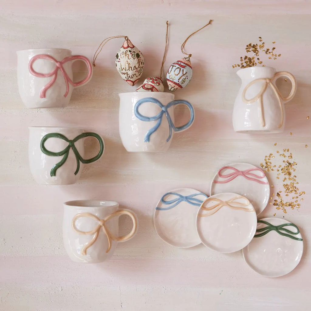 Stoneware Bow Handle Mug 18 oz - Light Pink, Blue, Yellow or Green