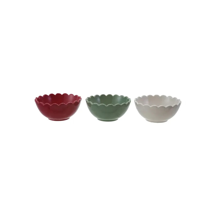 Stoneware Scalloped Bowl 4.5" - Red, Green & White