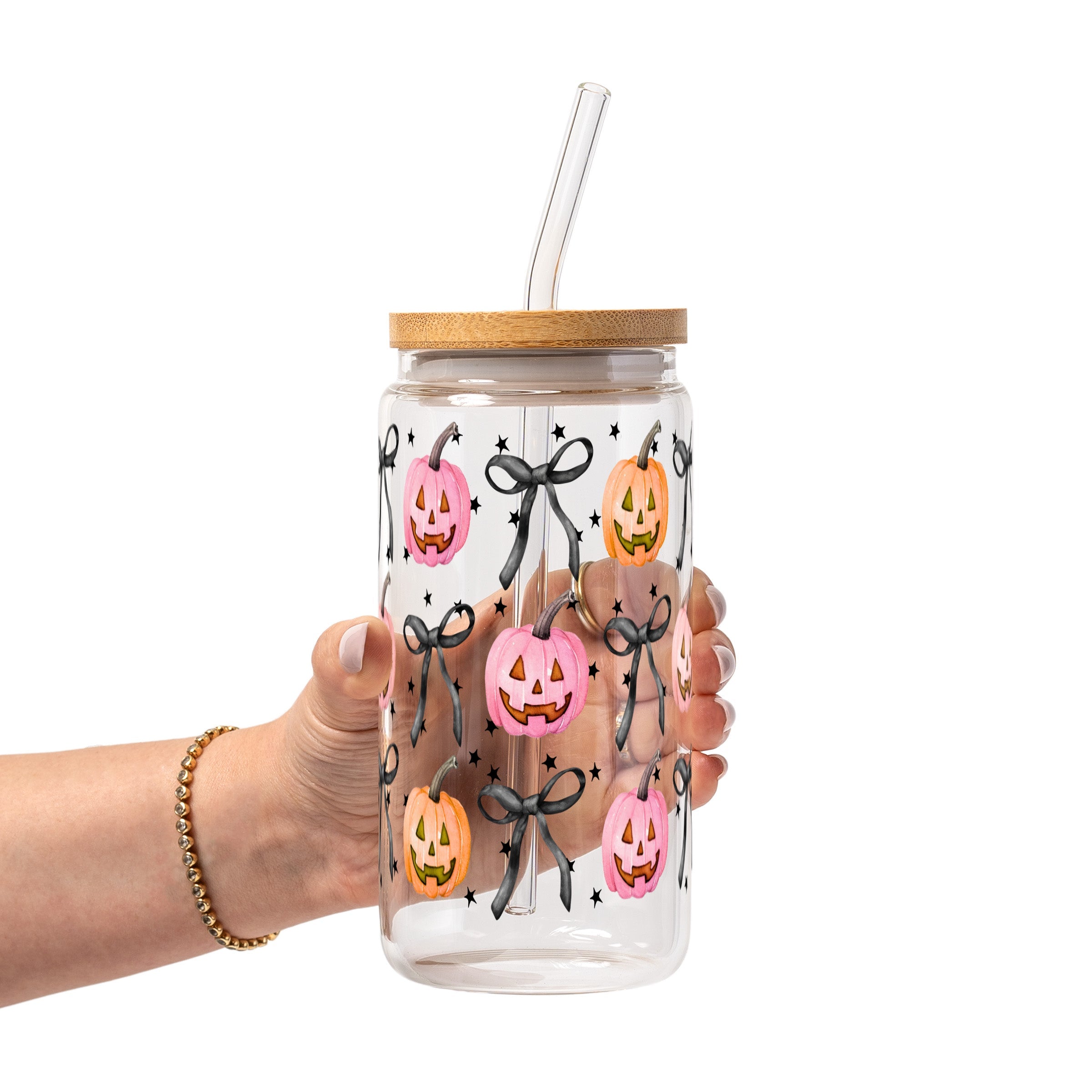 Halloween Coquette Pumpkins Glass Cup
