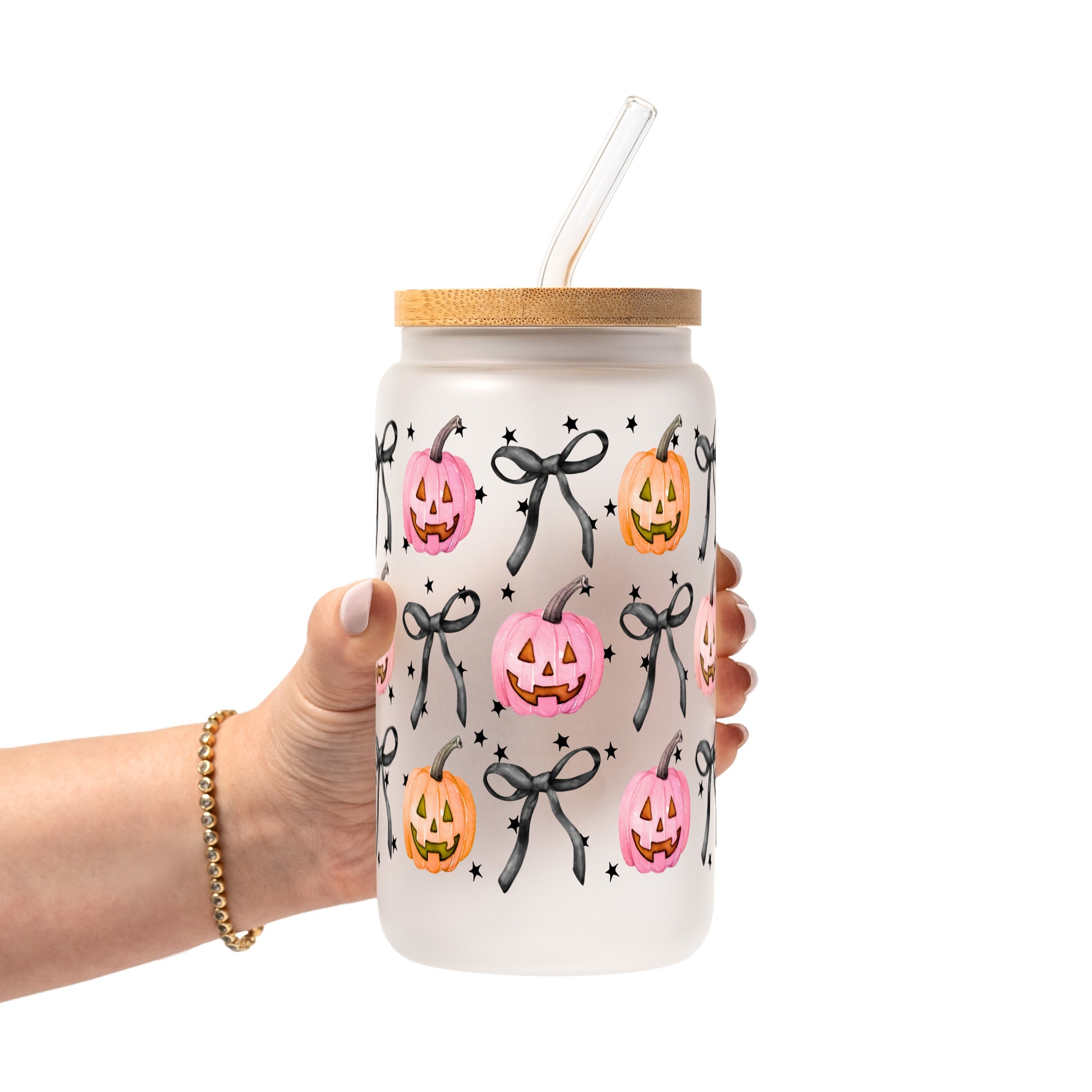 Halloween Coquette Pumpkins Glass Cup
