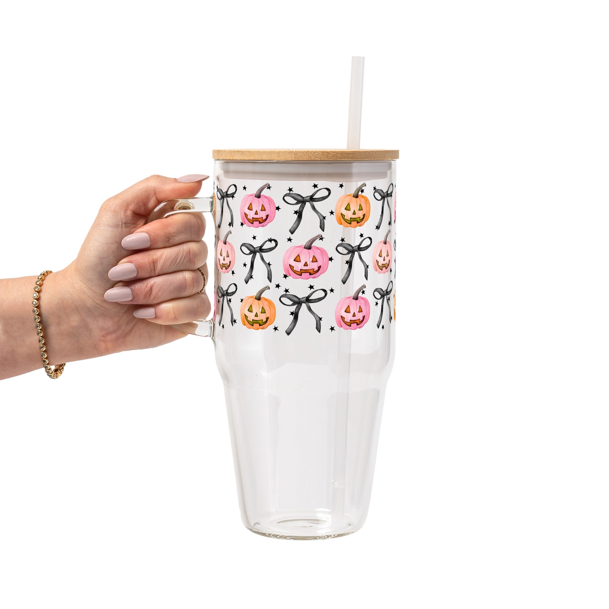 Halloween Coquette Pumpkins Glass Cup